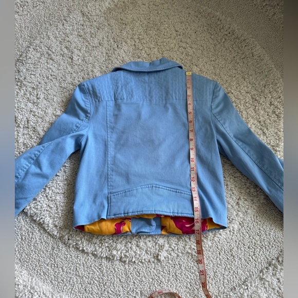Color Me Courtney Dennis Blue Canvas Crop Biker Moto Jacket Size 2 - Picture 13 of 13